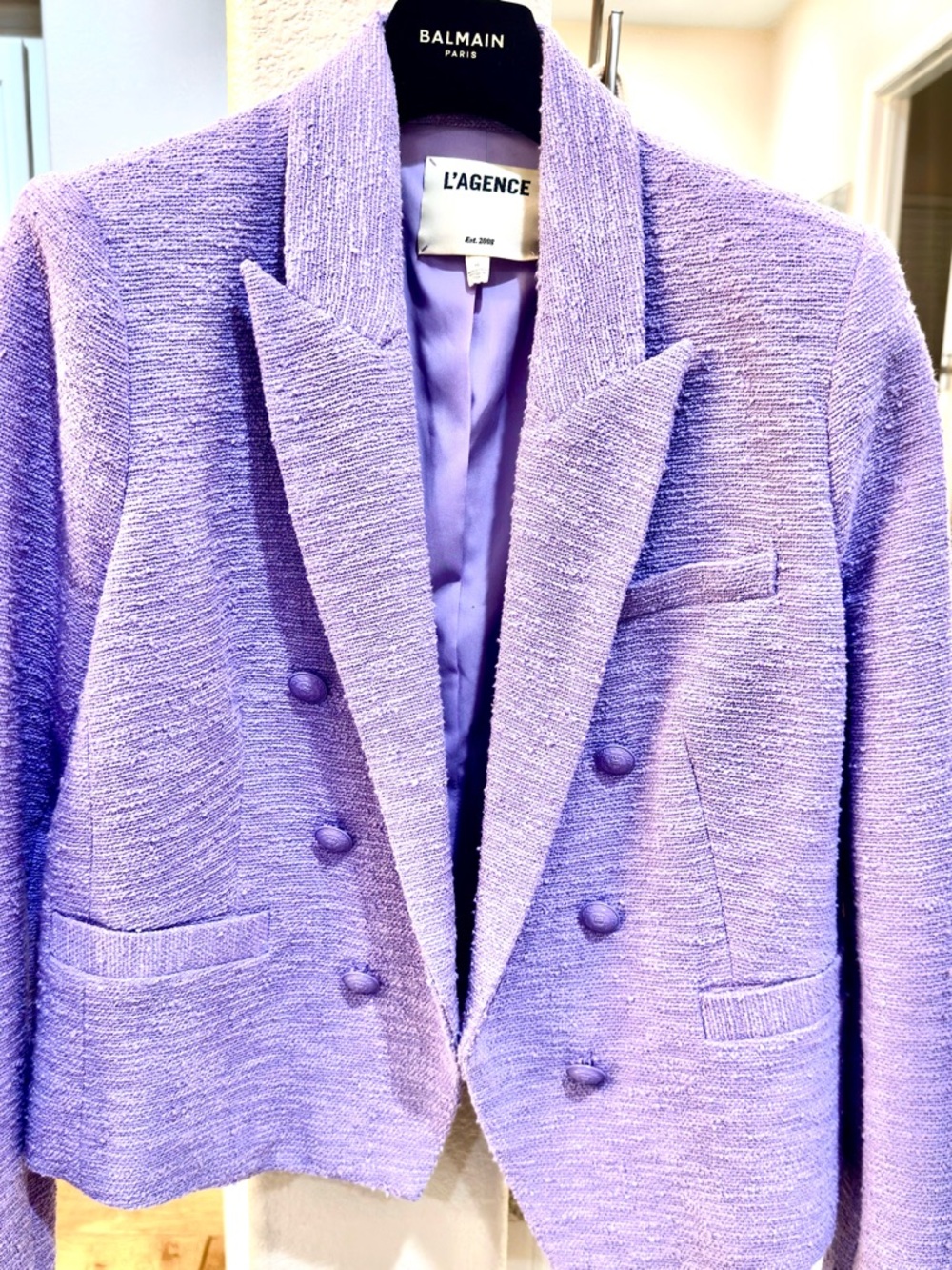 L'AGENCE Lilac Textured Double-Breasted Blazer